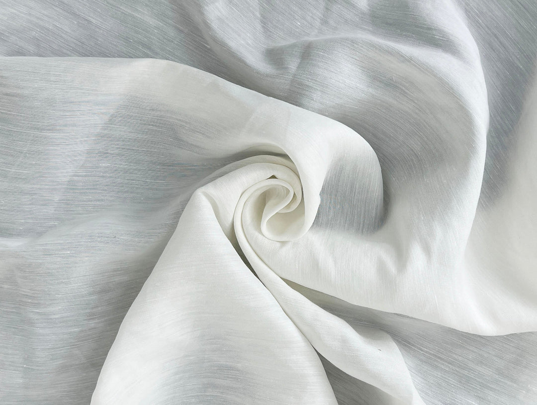White Linen Nylon Twill Fabric – Light to Medium Weight, Pre-Washed Soft 4279