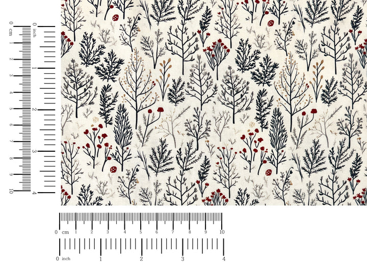 Scandinavian Winter Forest Print Rayon Wool Fabric – Light Twill Weave, Soft Pre-Washed