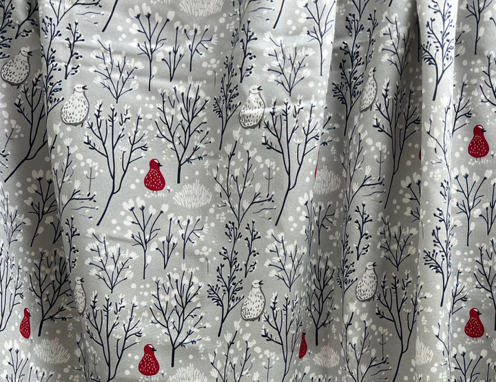 Scandinavian Winter Forest Print Rayon Wool Fabric – Light Twill Weave, Soft Pre-Washed