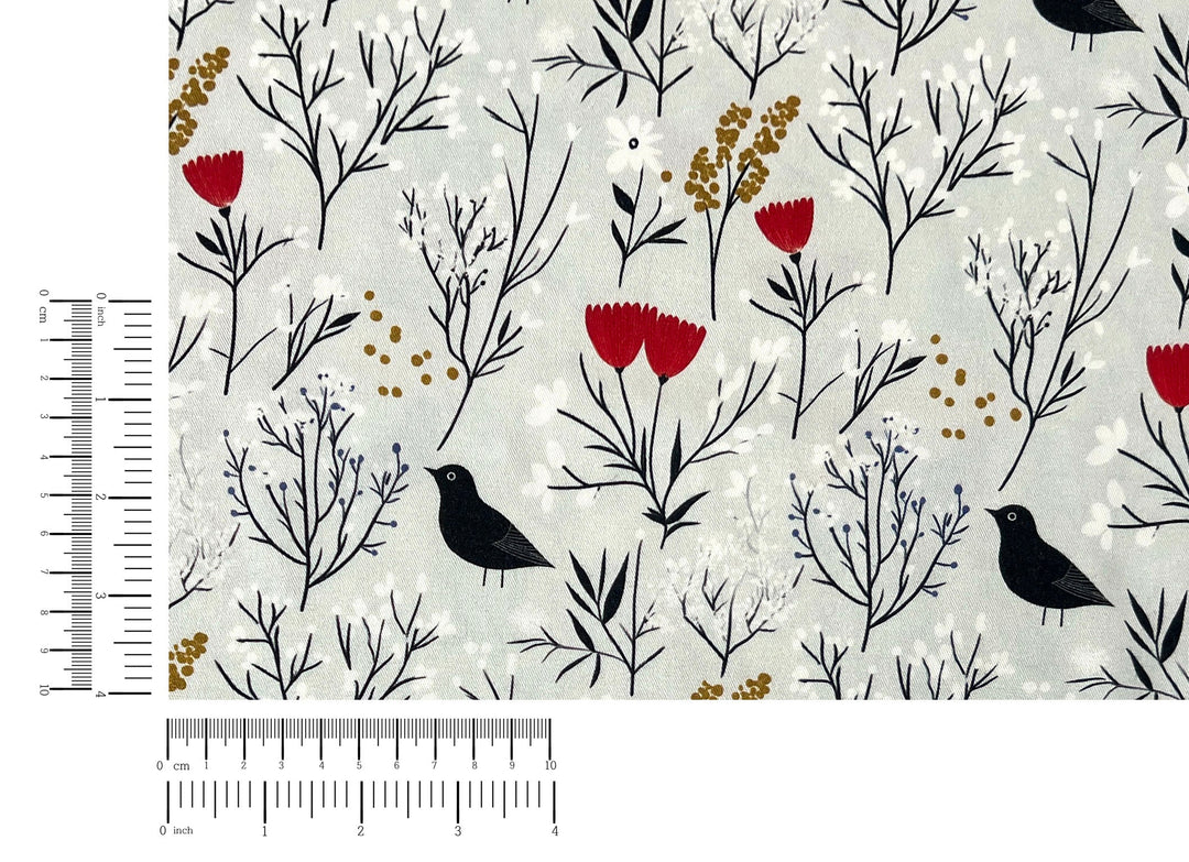 Scandinavian Winter Forest Print Rayon Wool Fabric – Light Twill Weave, Soft Pre-Washed
