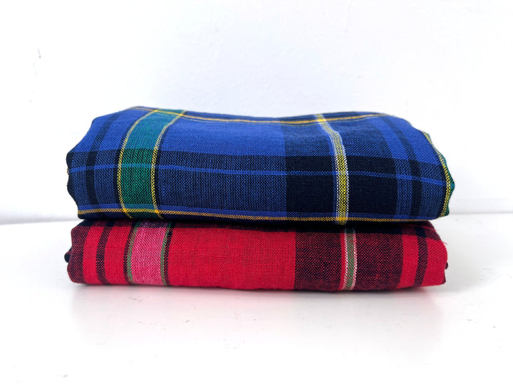 100% Linen Tartan Plaid Fabric – Light–Medium Weight with Soft Handfeel 7981 7982