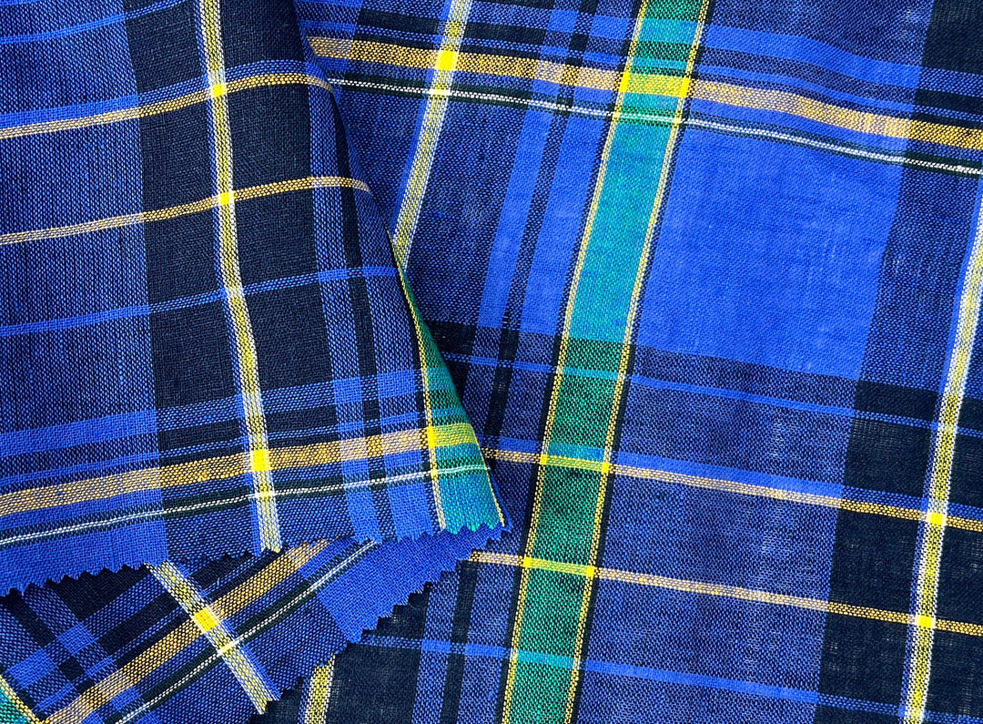100% Linen Tartan Plaid Fabric – Light–Medium Weight with Soft Handfeel 7981 7982