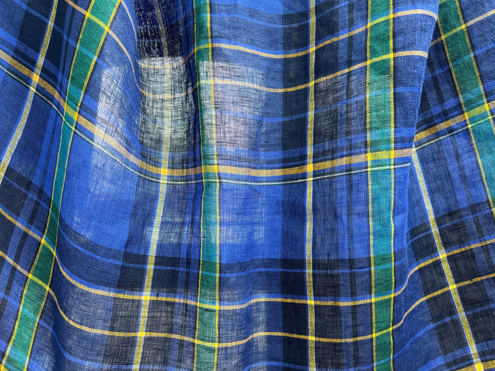100% Linen Tartan Plaid Fabric – Light–Medium Weight with Soft Handfeel 7981 7982