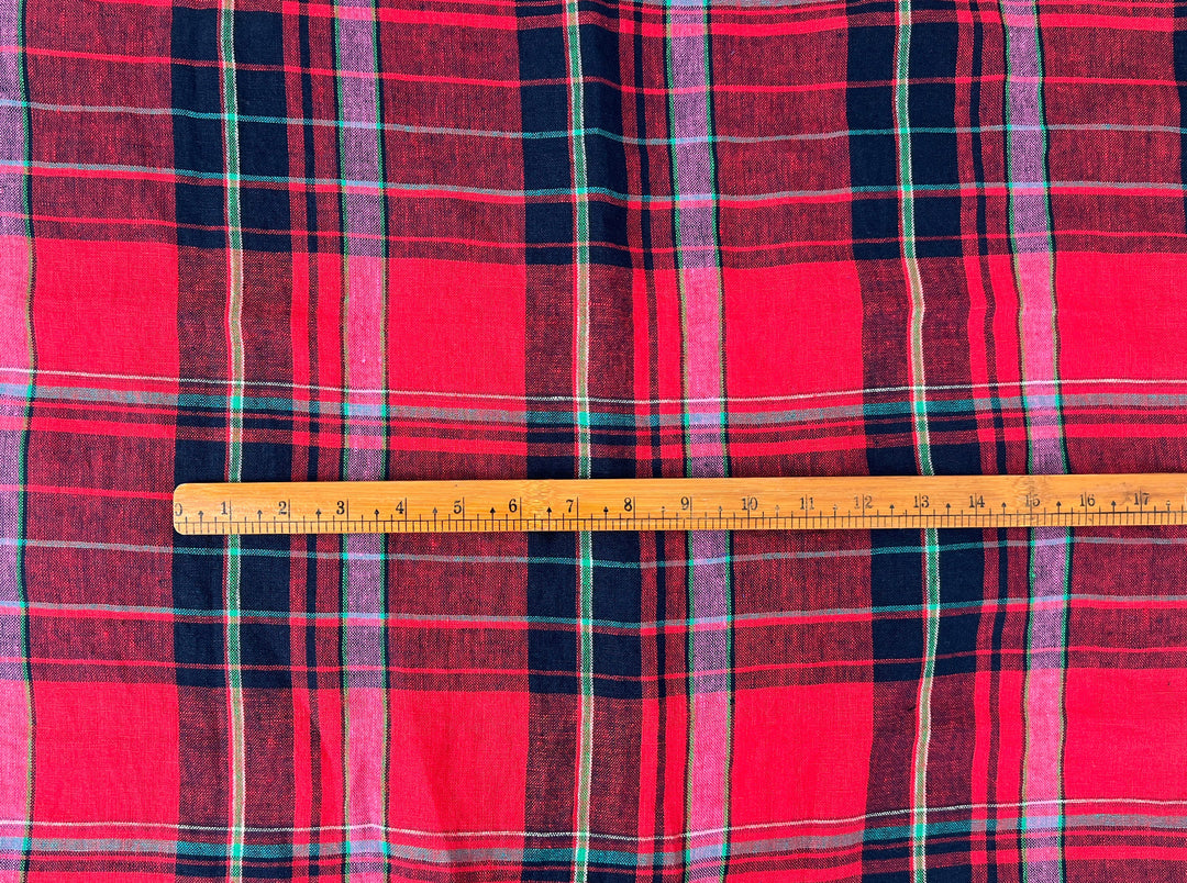 100% Linen Tartan Plaid Fabric – Light–Medium Weight with Soft Handfeel 7981 7982