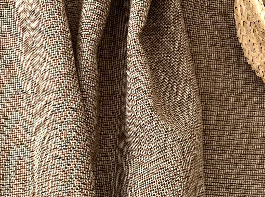 Linen Blend Micro Gingham Fabric – Delavé Texture, Medium Weight 8065 8075