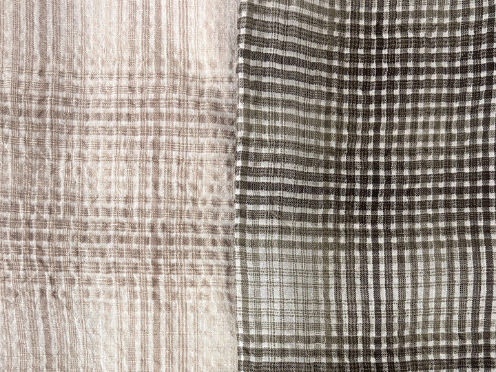 Linen Cotton Gradation Check Fabric – Natural Seersucker Texture 8083 8084