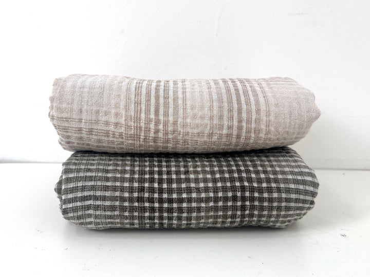 Linen Cotton Gradation Check Fabric – Natural Seersucker Texture 8083 8084