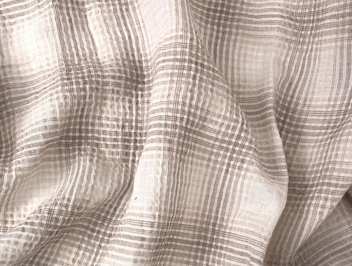 Linen Cotton Gradation Check Fabric – Natural Seersucker Texture 8083 8084
