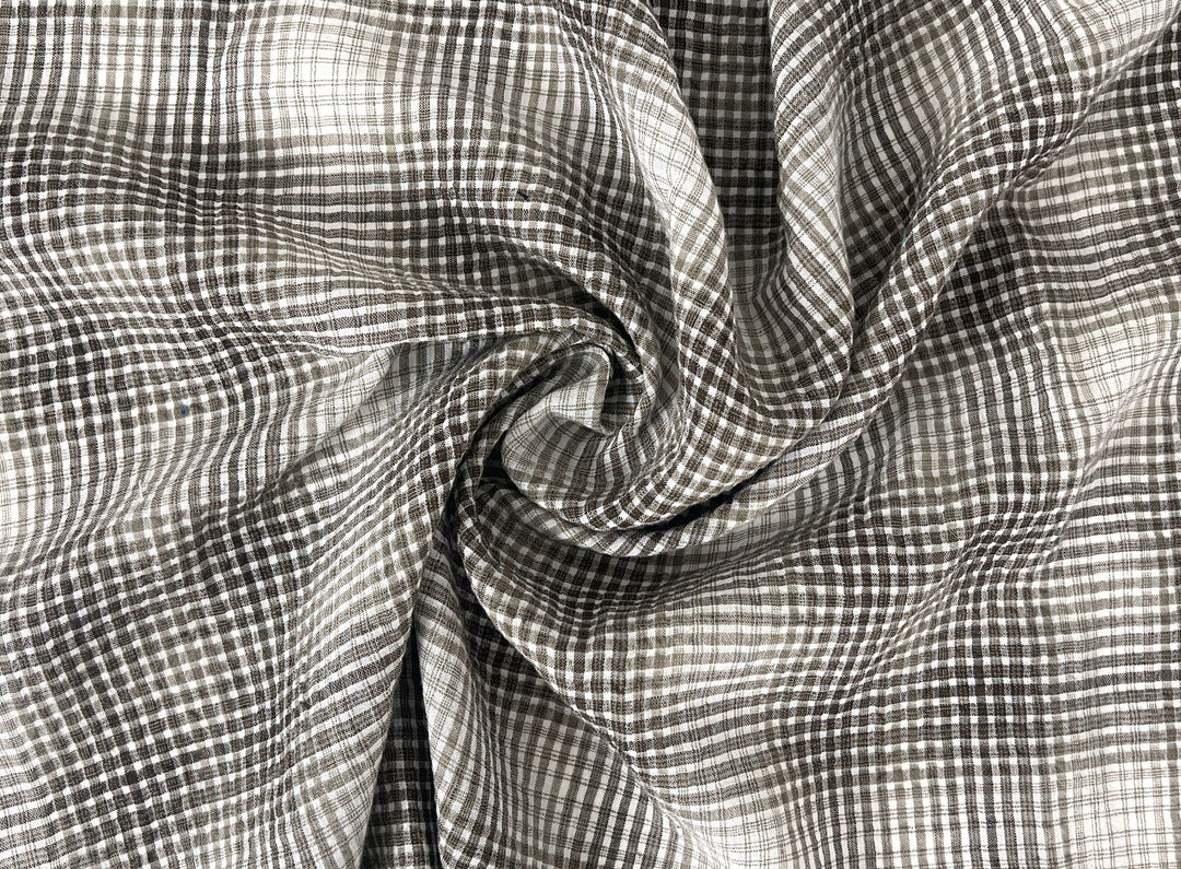 Linen Cotton Gradation Check Fabric – Natural Seersucker Texture 8083 8084