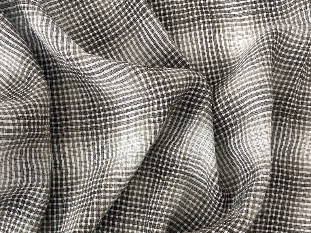 Linen Cotton Gradation Check Fabric – Natural Seersucker Texture 8083 8084