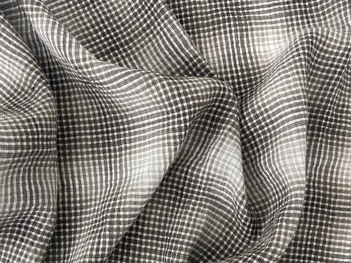 Linen Cotton Gradation Check Fabric – Natural Seersucker Texture 8083 8084