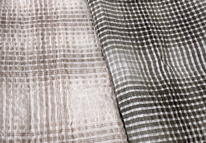 Linen Cotton Gradation Check Fabric – Natural Seersucker Texture 8083 8084