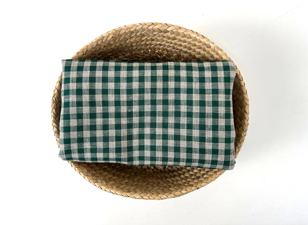 100% Linen Forest Green Gingham Check Fabric 8287