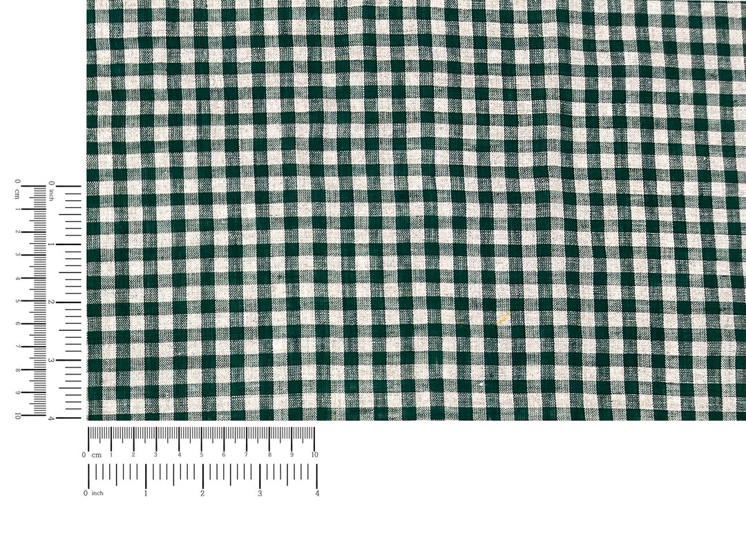 100% Linen Forest Green Gingham Check Fabric 8287