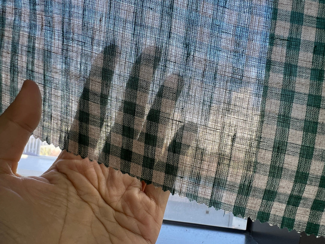 100% Linen Forest Green Gingham Check Fabric 8287