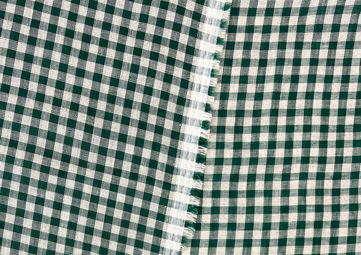 100% Linen Forest Green Gingham Check Fabric 8287
