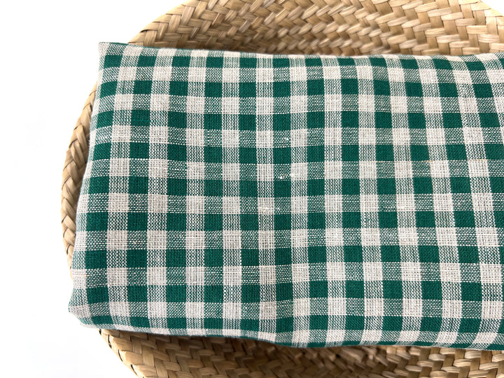 100% Linen Forest Green Gingham Check Fabric 8287