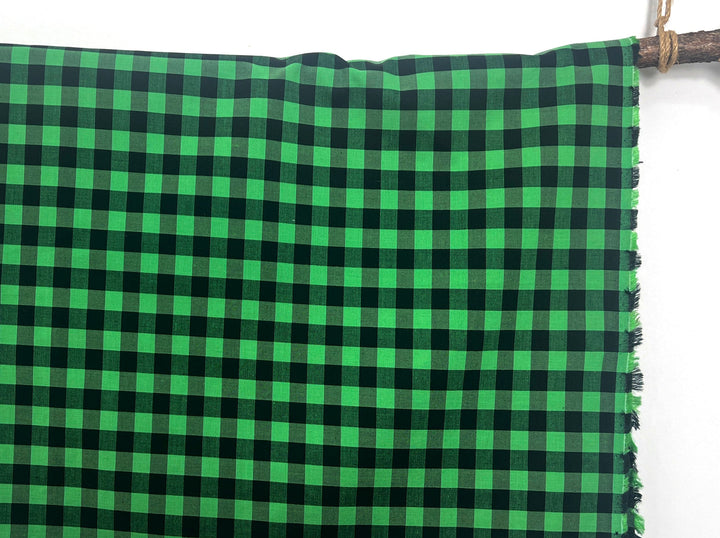 Gingham Check Fabric with Stretch Effect – Green / Black 6995 8405