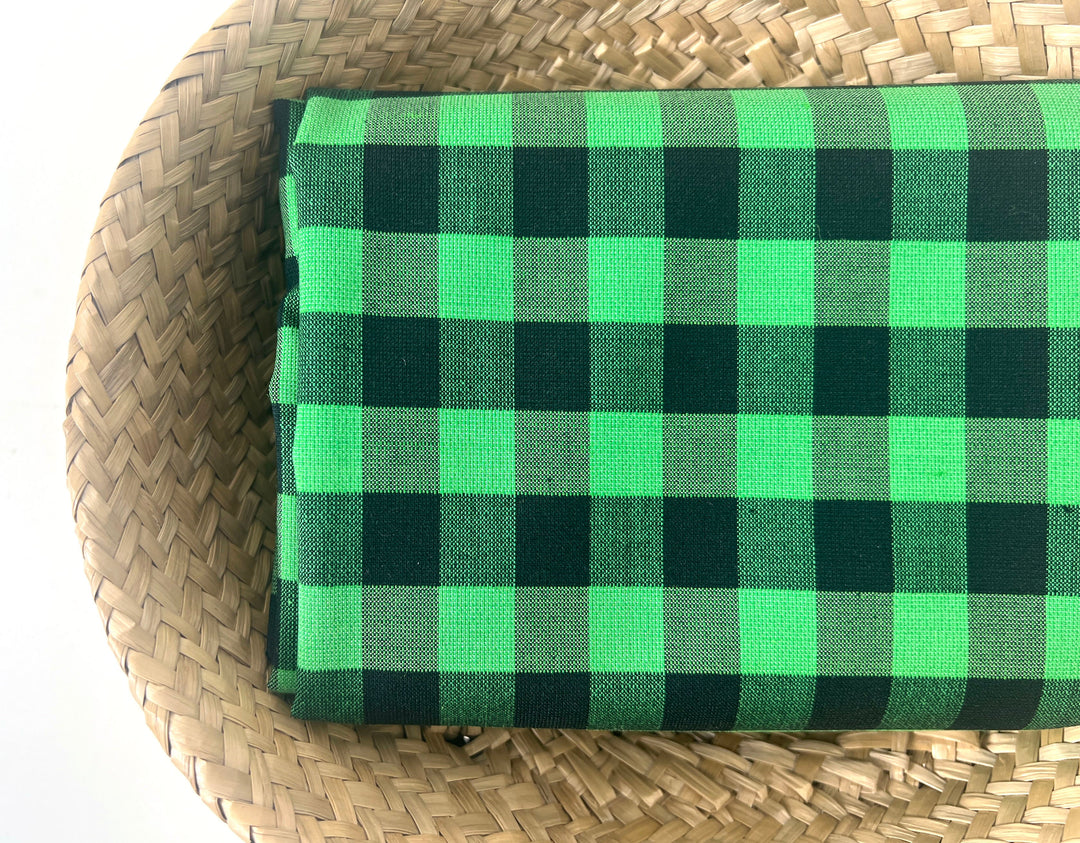 Gingham Check Fabric with Stretch Effect – Green / Black 6995 8405