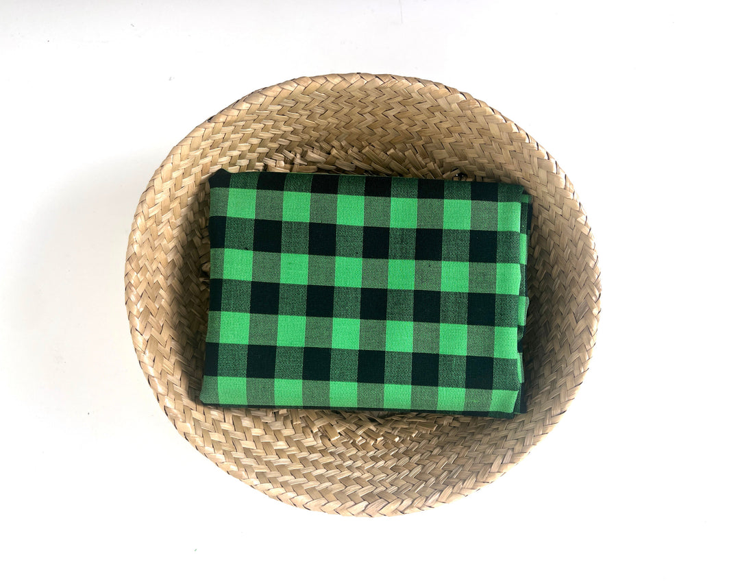 Gingham Check Fabric with Stretch Effect – Green / Black 6995 8405
