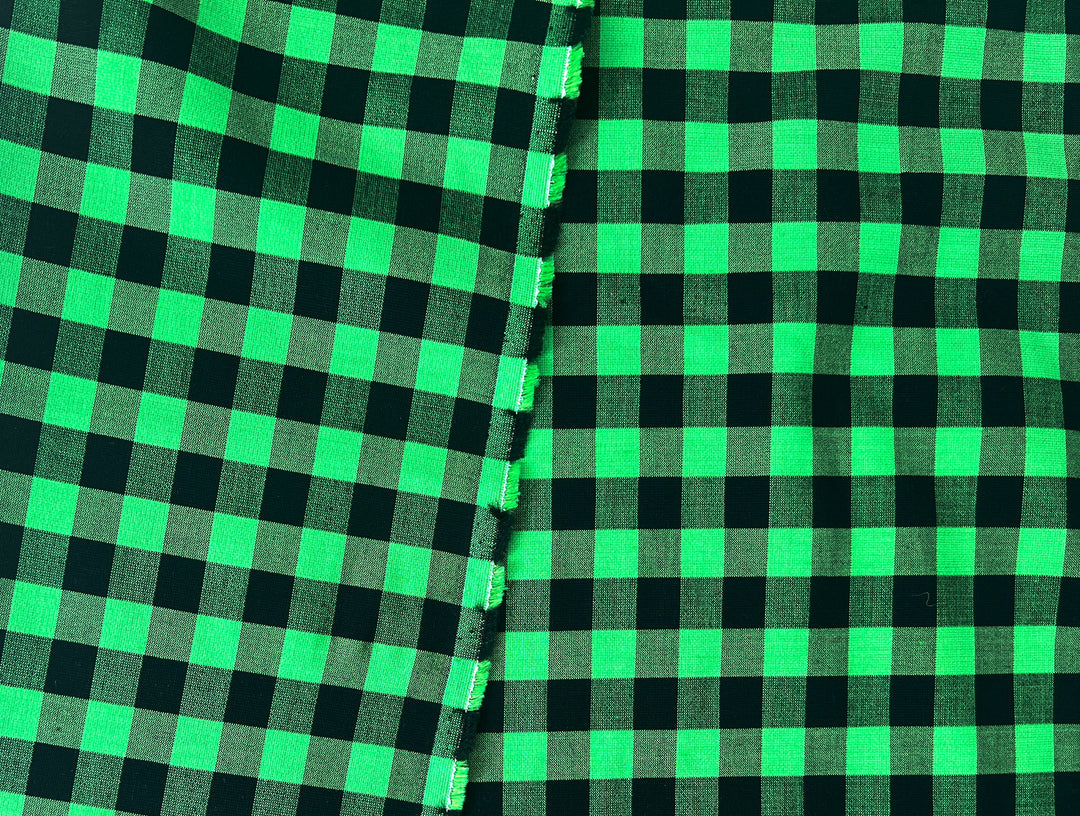 Gingham Check Fabric with Stretch Effect – Green / Black 6995 8405