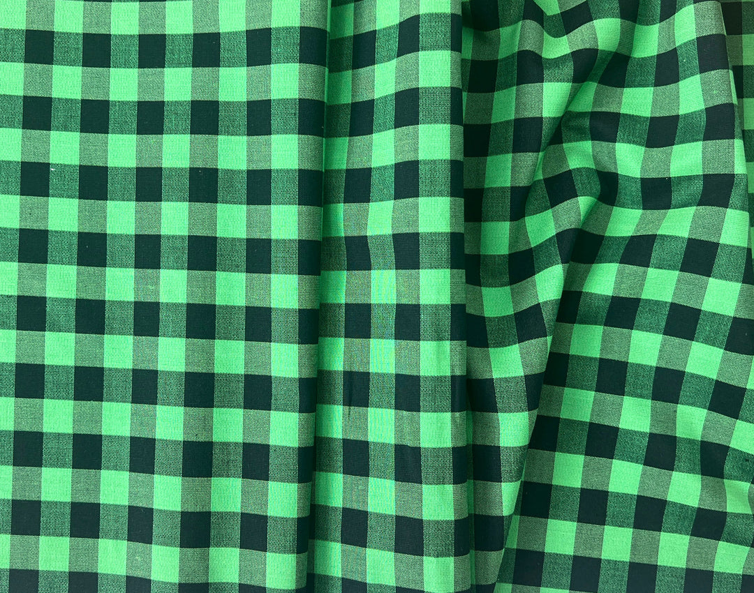 Gingham Check Fabric with Stretch Effect – Green / Black 6995 8405