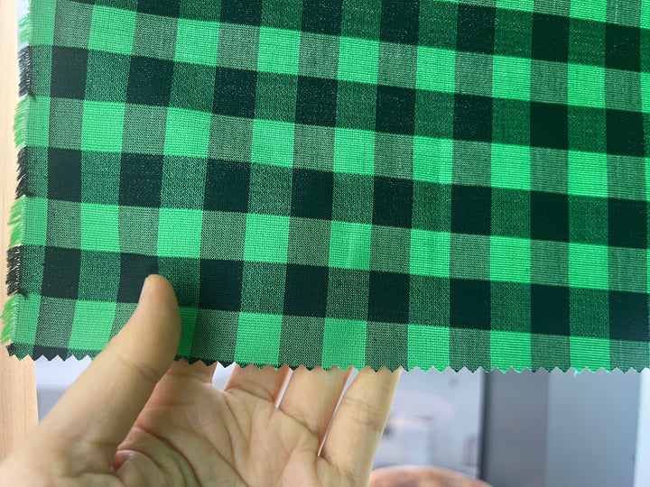Gingham Check Fabric with Stretch Effect – Green / Black 6995 8405