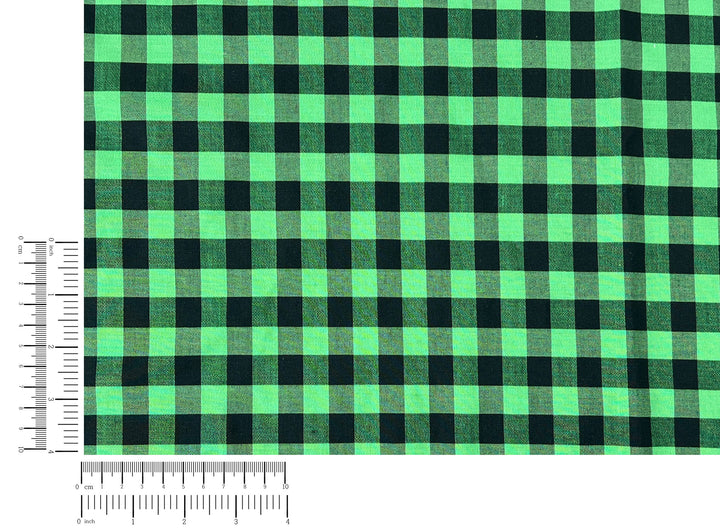 Gingham Check Fabric with Stretch Effect – Green / Black 6995 8405