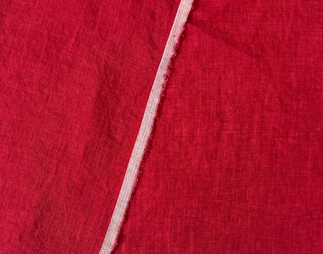 100% Linen Soft&Crisp Fabric 21s Vintage Chambray Red 8318