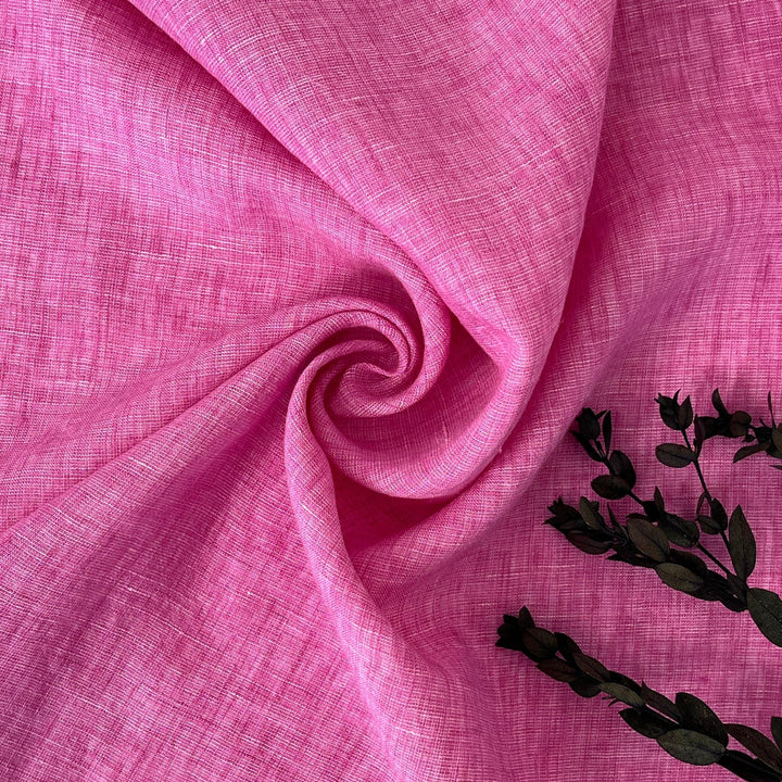 100% Linen Dot Chambray Fabric - Soft Blue & Grey, Fine 21s Yarn Pink 6450