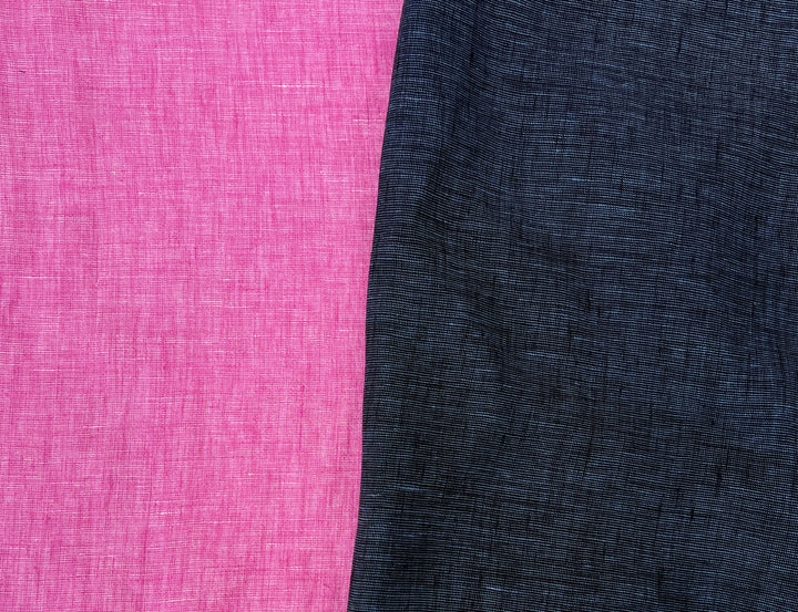 100% Linen Dot Chambray Fabric - Soft Blue & Grey, Fine 21s Yarn Pink 6450