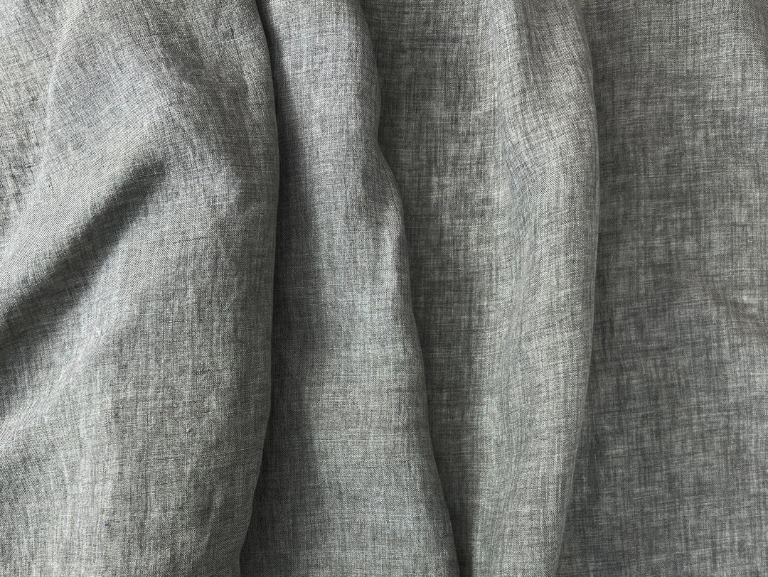100% Linen Soft&Crisp Fabric 21s Vintage Chambray Greenish gray 8343