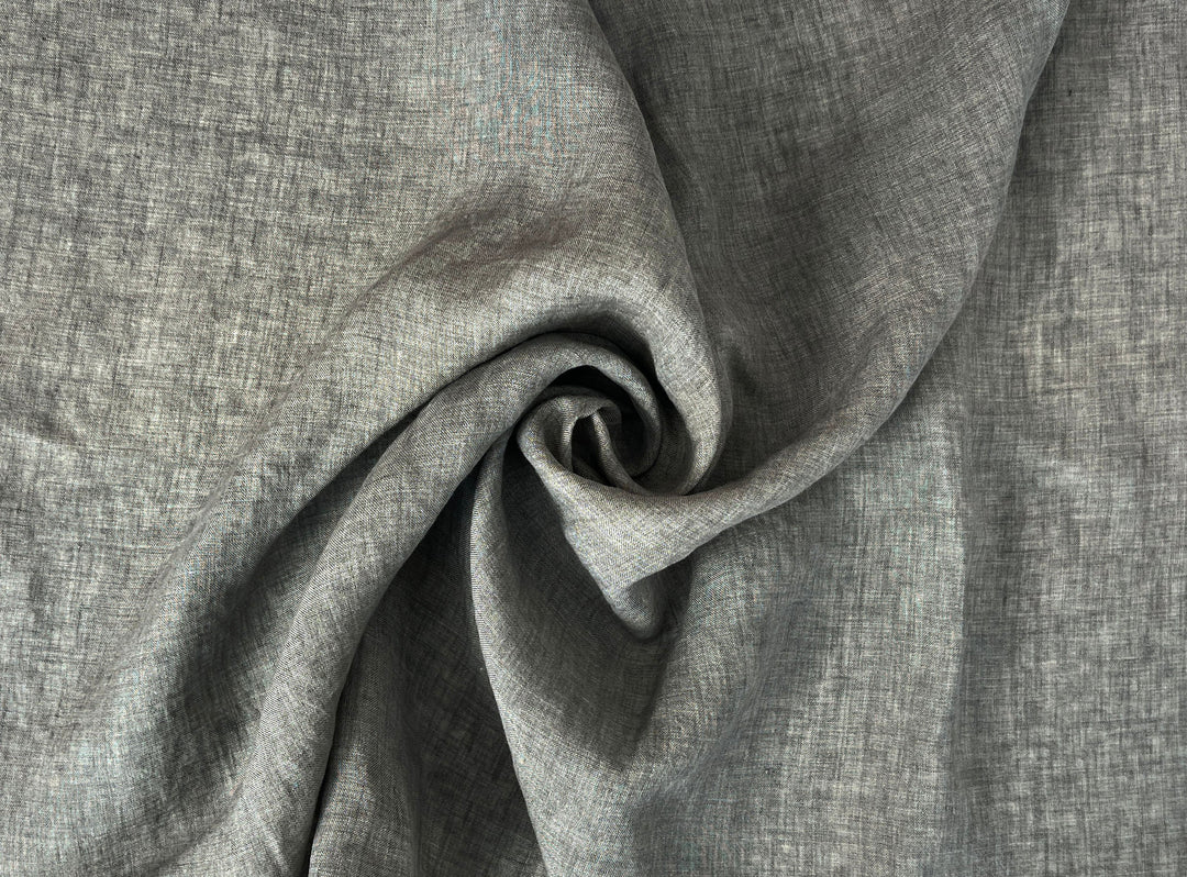 100% Linen Soft&Crisp Fabric 21s Vintage Chambray Greenish gray 8343