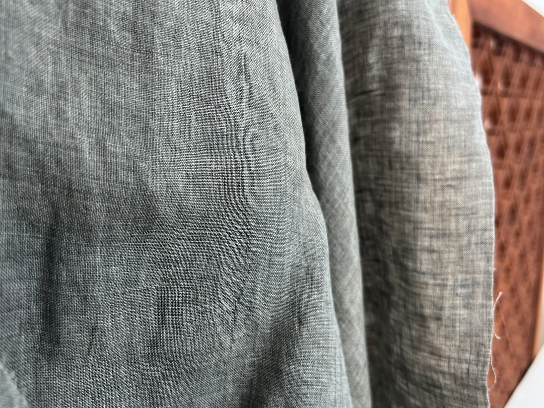 100% Linen Soft&Crisp Fabric 21s Vintage Chambray Greenish gray 8343