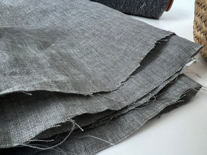 100% Linen Soft&Crisp Fabric 21s Vintage Chambray Greenish gray 8343