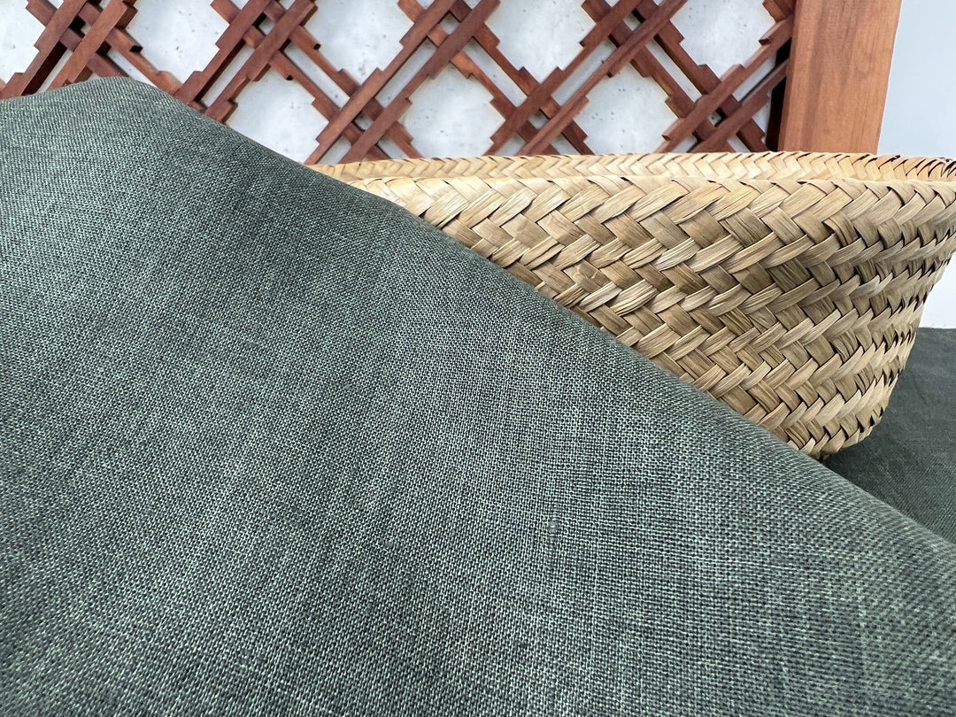 100% Linen Vintage Dyed Delave Fabric – Fine 21s Yarn, Pre-Washed, Light Weight Deep Olive 7968