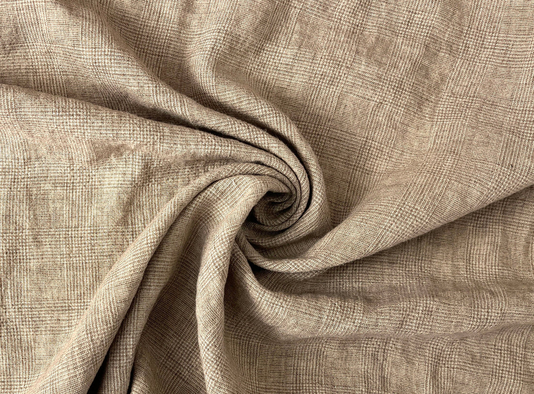 Cool-Touch Glen Plaid | Beige Linen Rayon Blend Fabric 8355