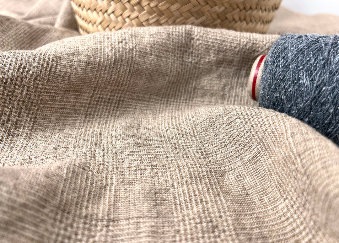 Cool-Touch Glen Plaid | Beige Linen Rayon Blend Fabric 8355