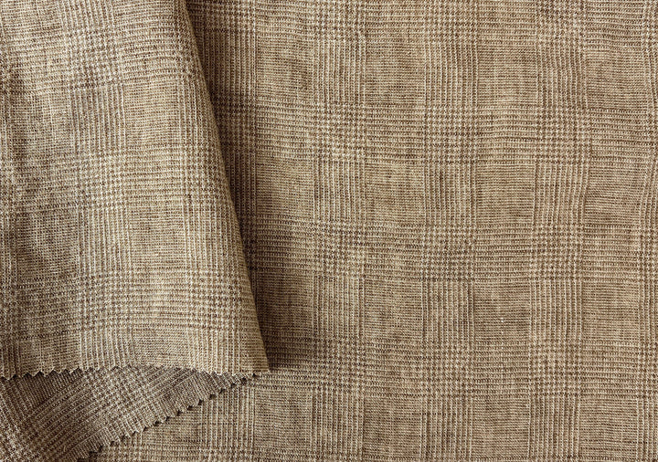 Cool-Touch Glen Plaid | Beige Linen Rayon Blend Fabric 8355