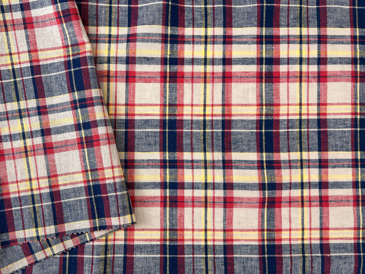 Linen Cotton Blend Fabric Madras Plaids | Natural Soft Touch | Lightweight 8237
