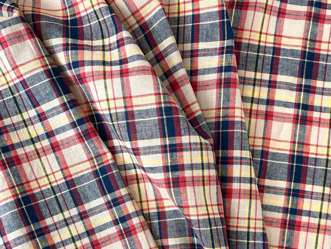 Linen Cotton Blend Fabric Madras Plaids | Natural Soft Touch | Lightweight 8237
