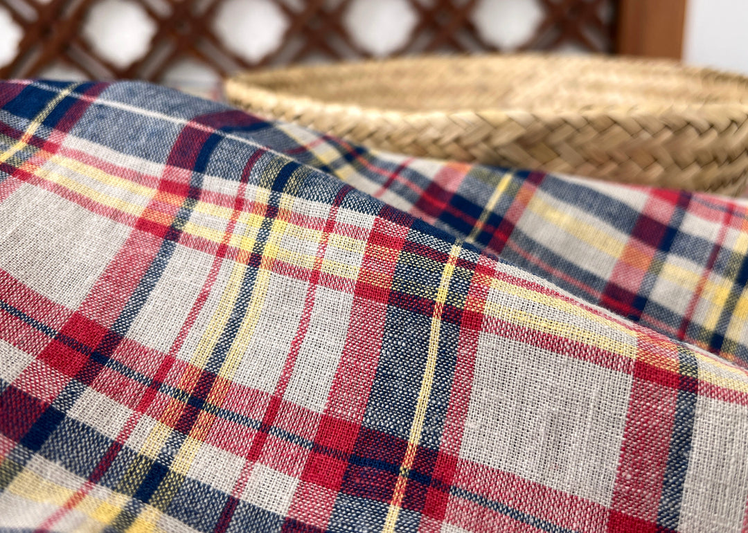 Linen Cotton Blend Fabric Madras Plaids | Natural Soft Touch | Lightweight 8237
