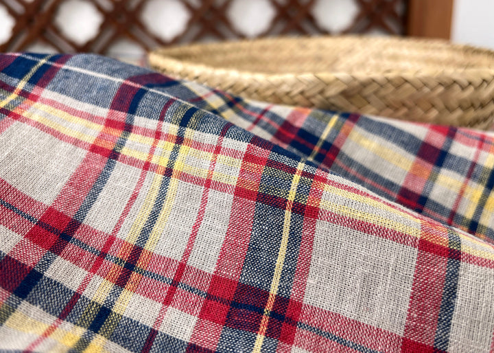 Linen Cotton Blend Fabric Madras Plaids | Natural Soft Touch | Lightweight 8237