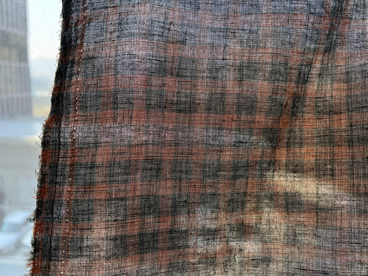 Linen Cotton Tencel Blend Fabric | Brown Madras Plaid | Lightweight and Natural Soft Touch 8359