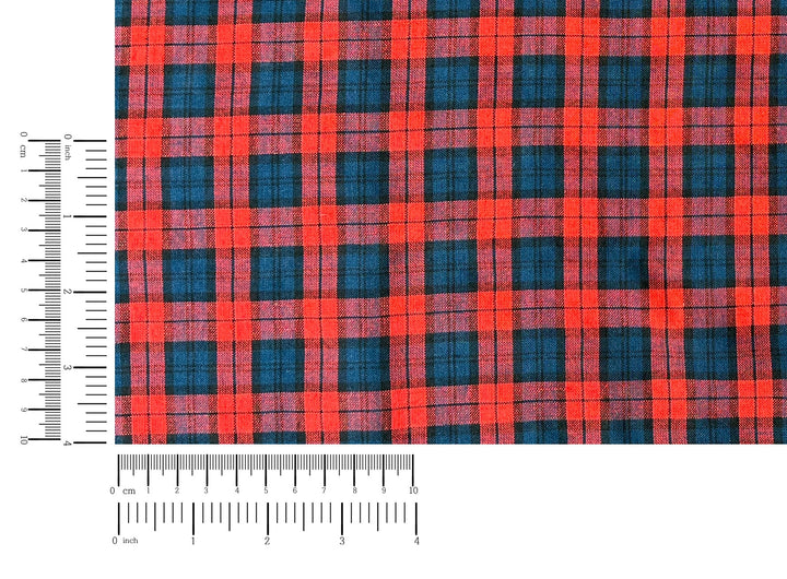Linen Cotton Tencel Blend Fabric | Navy & Red Madras Plaid | Lightweight and Soft Touch 8363