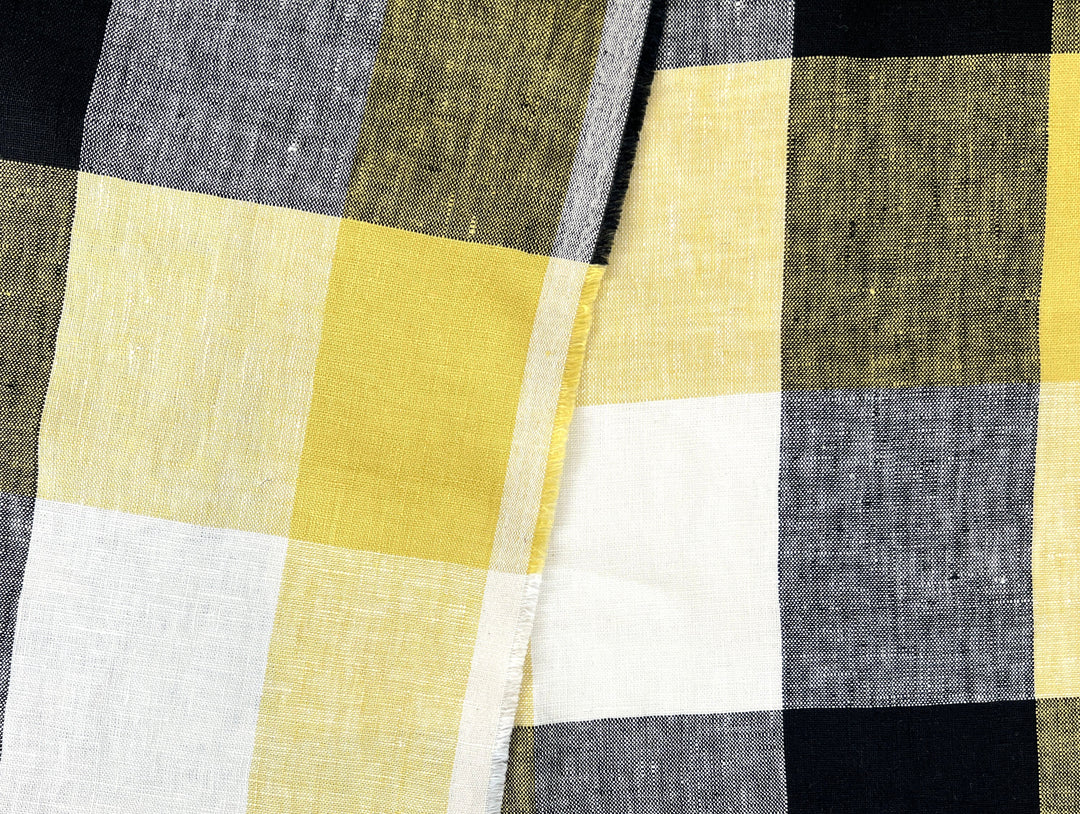 Linen Fabric Yellow Big Gingham Check 4533