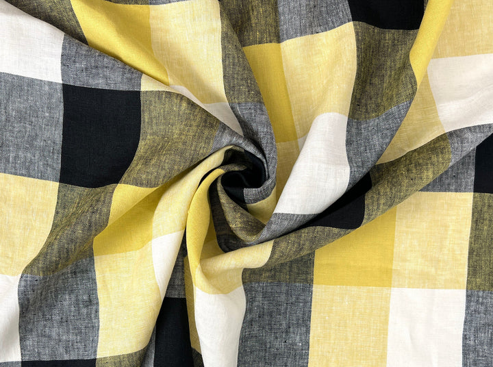 Linen Fabric Yellow Big Gingham Check 4533