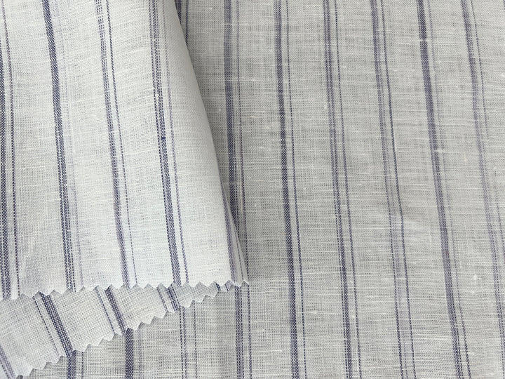 100% Linen Ticking Stripe Fabric | Bluish-Violet & Off-White | Light Weight 8399