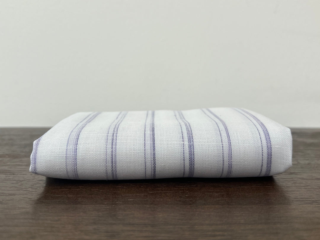 100% Linen Ticking Stripe Fabric | Bluish-Violet & Off-White | Light Weight 8399