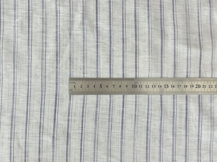 100% Linen Ticking Stripe Fabric | Bluish-Violet & Off-White | Light Weight 8399